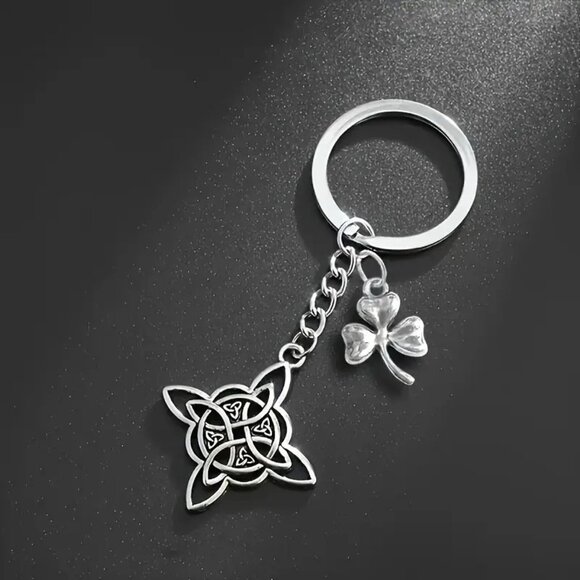 Bag Charm Keychain Celtic Shamrock Purse Witch Knot Viking Irish Clover Trendy - Picture 3 of 4